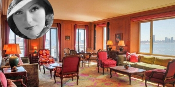 new york famous actress home|historic Scandinavian style building|greta garbo wood floor|east river view balcony