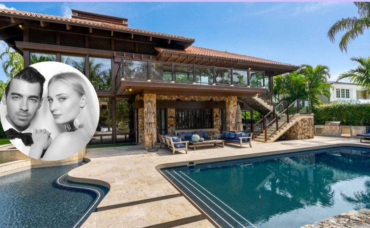 mansion Sophie Turner florida|madera dormitorios piscina clima|privacy sea garden terrace|glass box refugio famoso