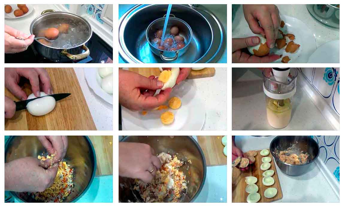 Huevos rellenos de palitos de cangrejo