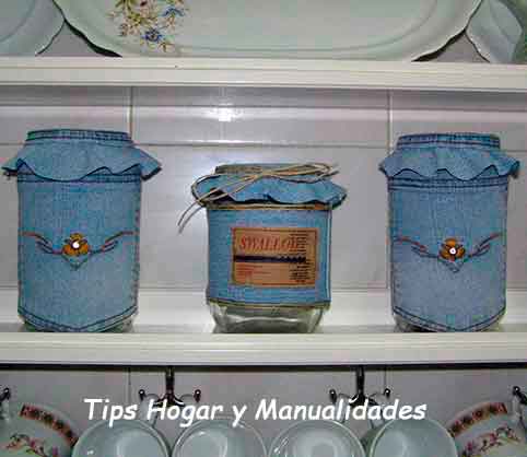 How to recycle glass jars with denim