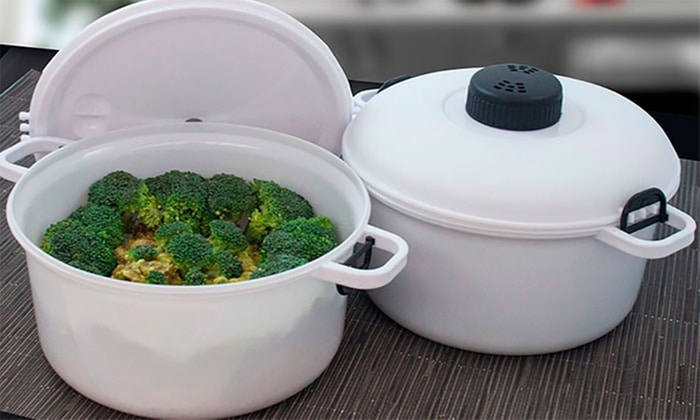 UNISOPH Juego de Cocina para microondas diseño de Mango biauricular con Tapa para cocinar en casa Olla de Vapor Multifuncional Cocina rápida simultánea 
