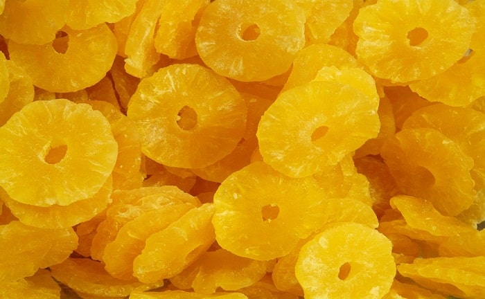 fruta escarchada azucar dulce fibra calcio confitada citrico preservante antioxidante snack postre