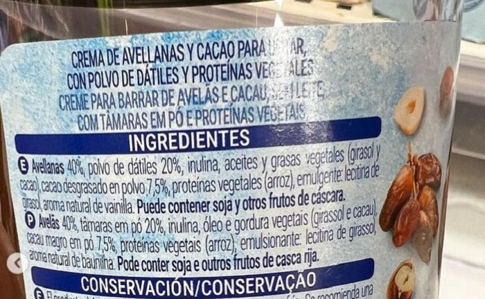 mercadona centro comercial españa nutricion azucar avellana cacao datiles crema de untar salud postre dulce