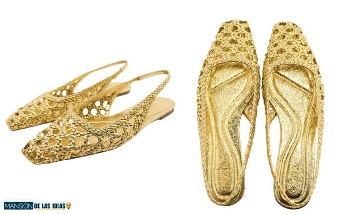 Golden and braided shoes by Zara