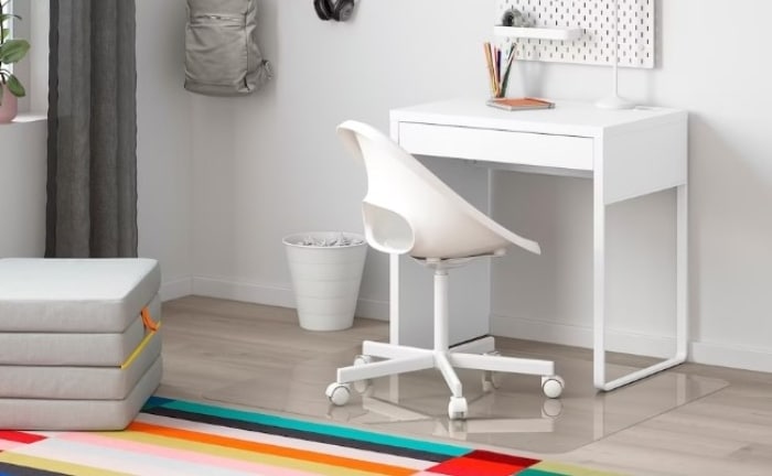 MIcke desk in room with ikea furniture in white