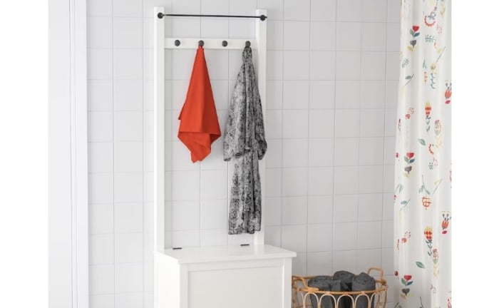 view of the Hemnes towel rack bench from Ikea