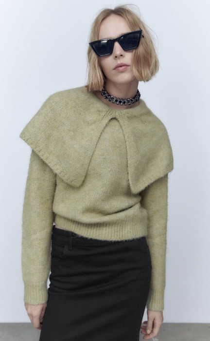 Zara green sweater with large lapel