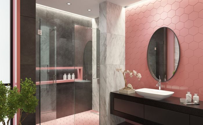 baño azulejo hexagonal rosa