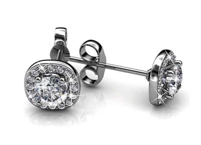 Cate & Chloe Ruth 18k White Gold Halo Studs with Swarovski Crystals