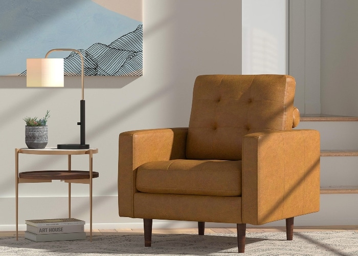 Rivet Cove Mid-Century Modern Tufted Leather Accent Chair