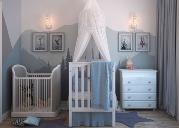 dormitorio de bebe blanco y azul