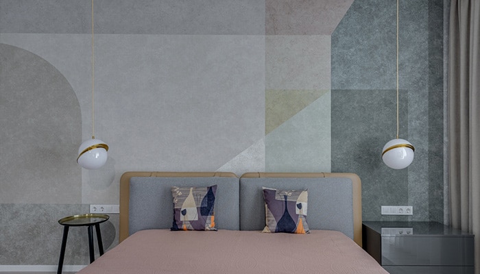 pared de dormitorio con motivos geométricos