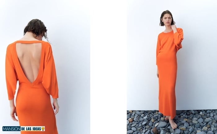 Vestido naranja con espalda descubierta de Zara