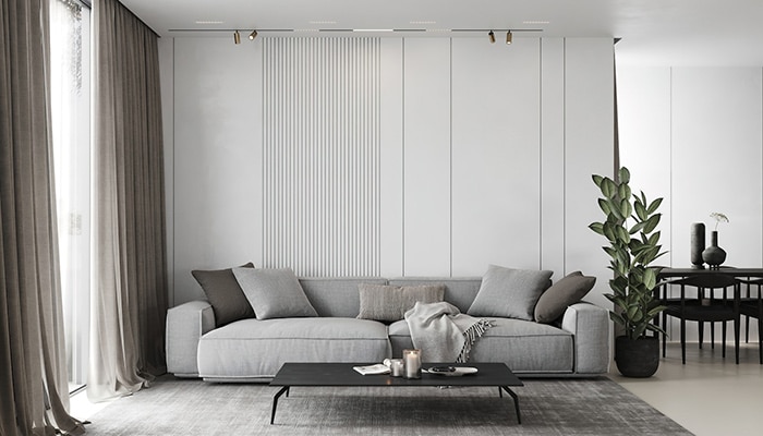 salon con sofa gris