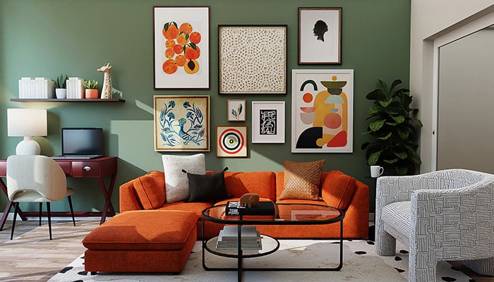 sofa tapizado en naranja