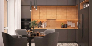 comedor de cocina con lamparas pequenas