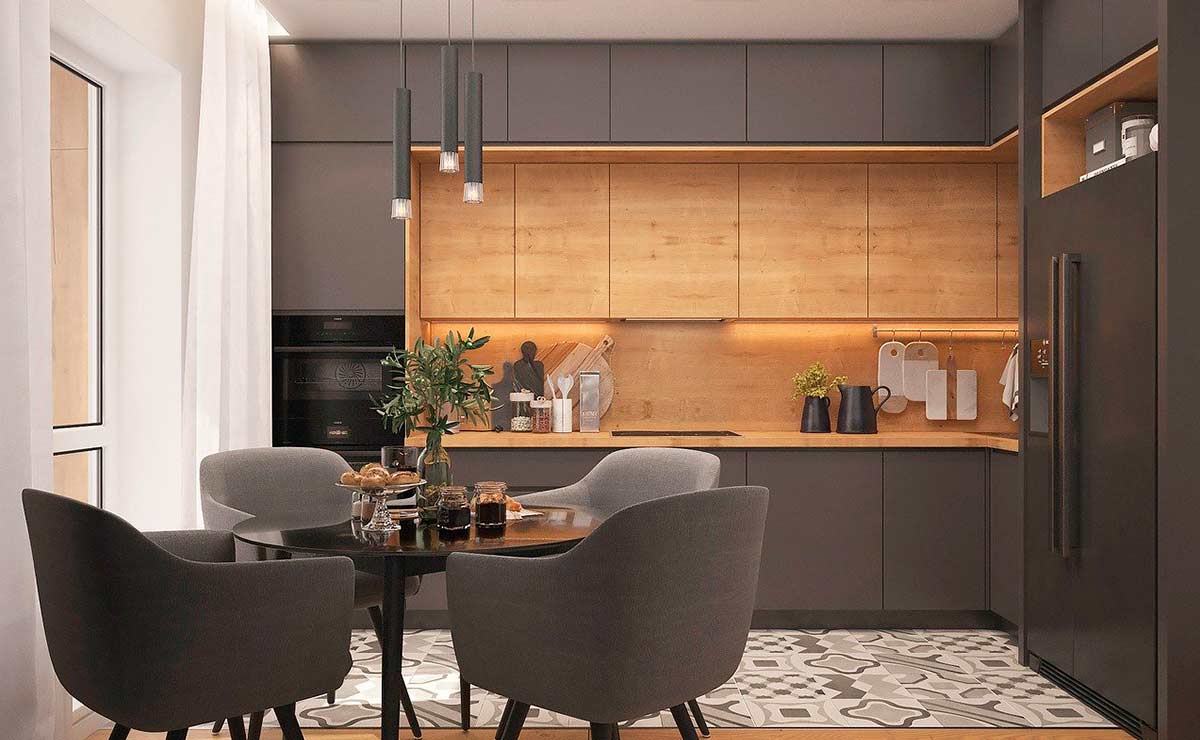 comedor de cocina con lamparas pequenas