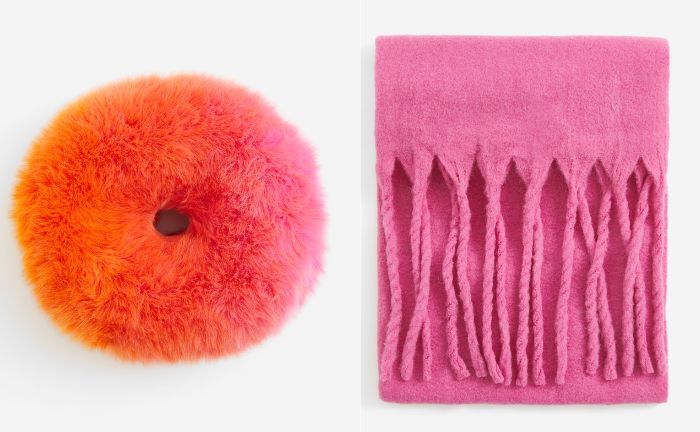 Cojín rosa anaranjado y manta de mohair cereza de la colección "Beyond" de H&M Home
